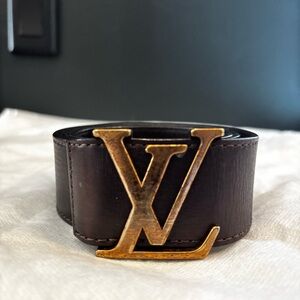 Louis Vuitton Dark Brown Belt with Gold LV Buckle